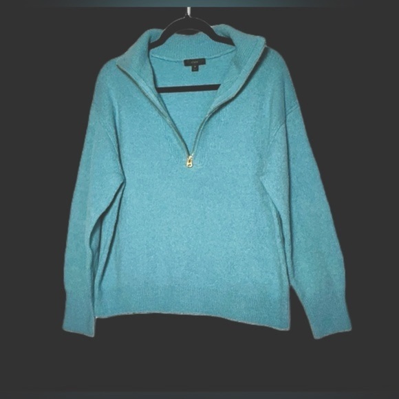 J. Crew Merino Wool Alpaca Blend Blue Half-Zip Stretch Sweater w/ Ribbed Trim, M - Picture 6 of 12